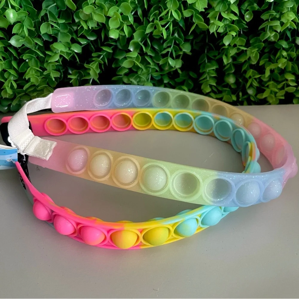 Pop It Girls Headbands Rainbow Glittery 2pc set NEW